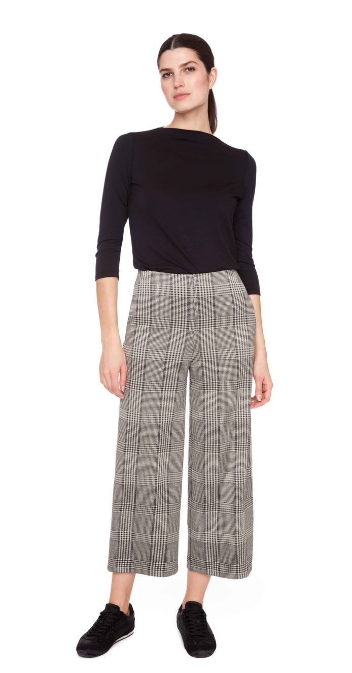 Beige Plaid Knit Cropped  Gaucho Pant