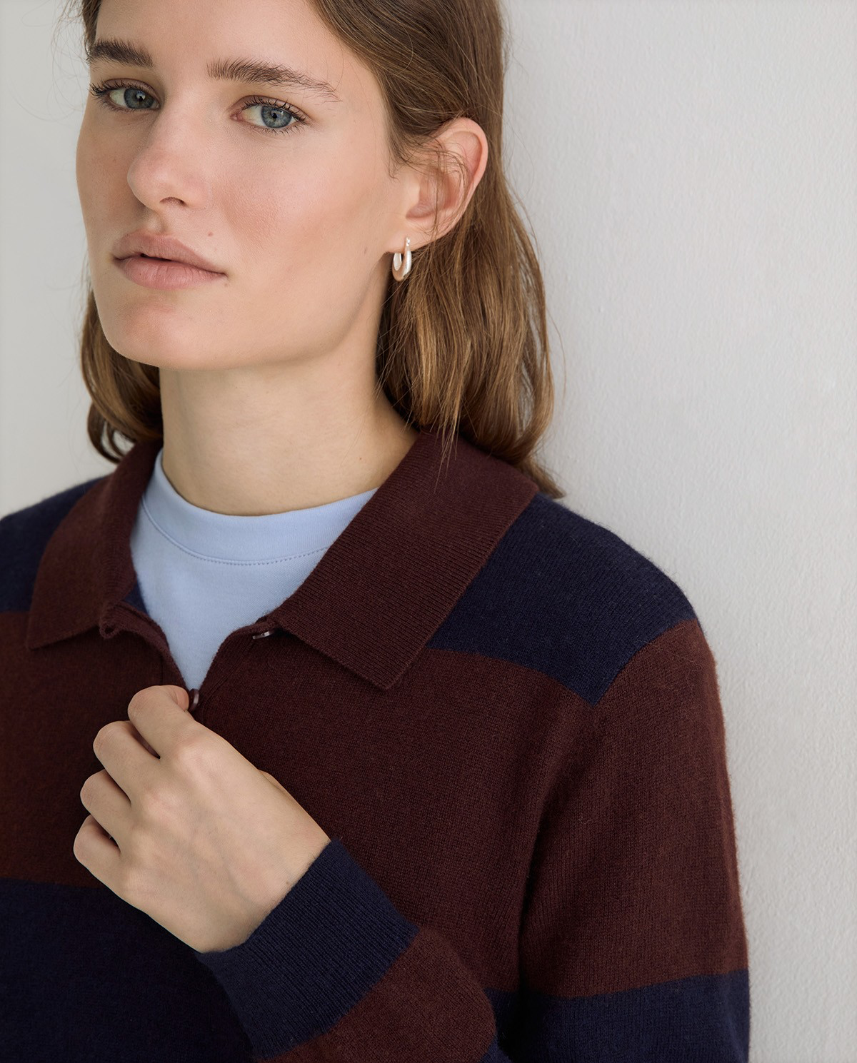 Striped Polo-Neck Sweater