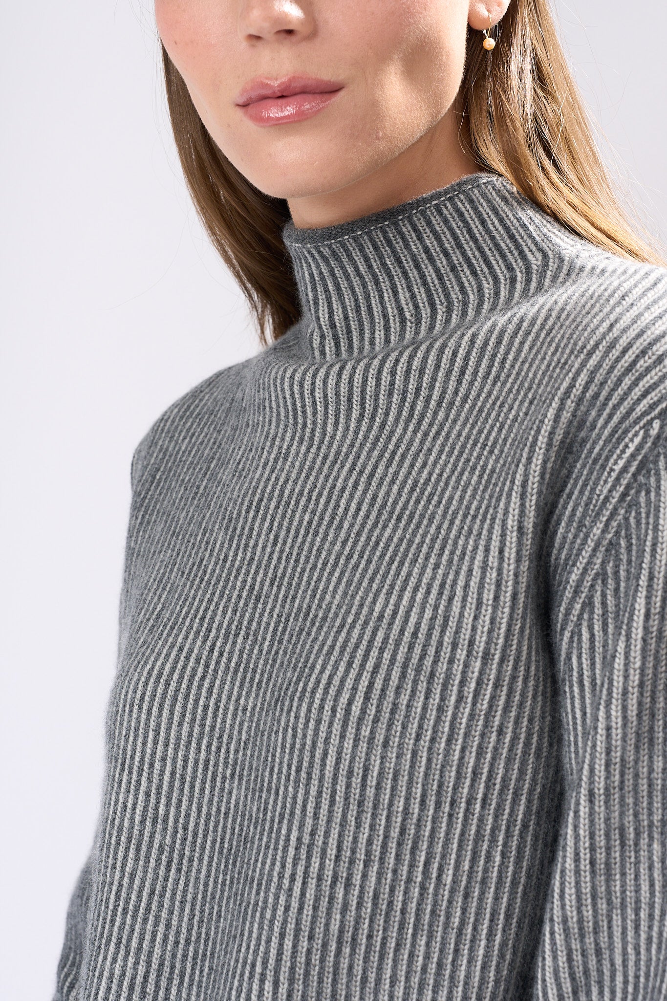 Rib Two Tone Mock Cashmere Sweater