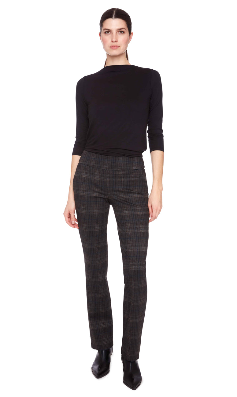 Dark Plaid Heavy Ponte Bootcut Pant