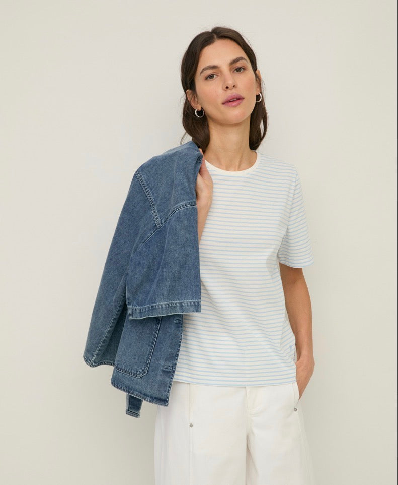 Striped Organic Cotton T-Shirt With Round Neckline