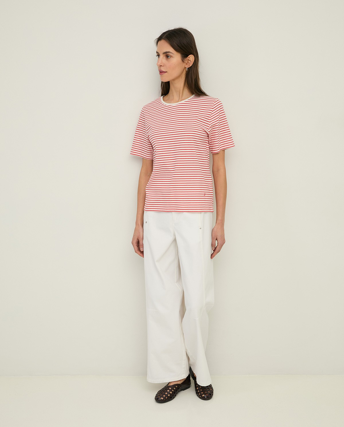 Striped Organic Cotton T-Shirt With Round Neckline