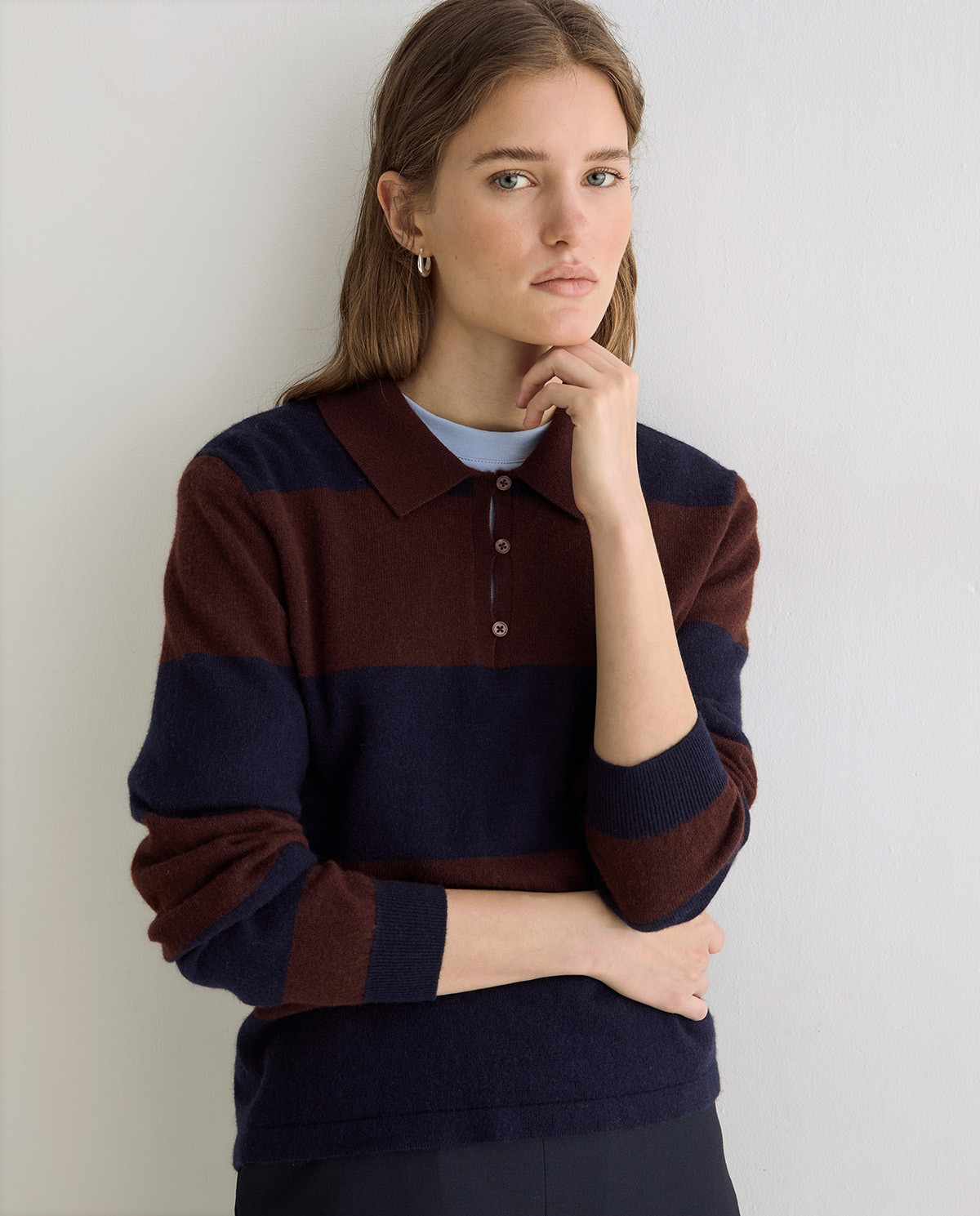 Striped Polo-Neck Sweater