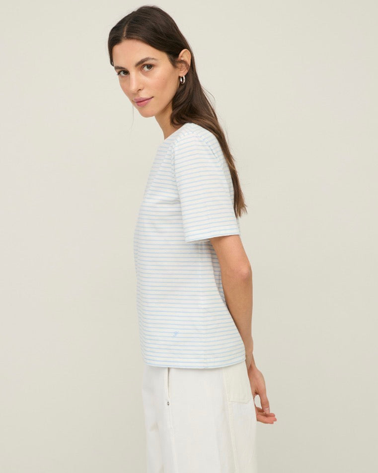 Striped Organic Cotton T-Shirt With Round Neckline