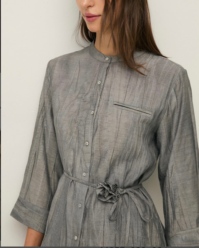 Pleated Mao Neck Shirt