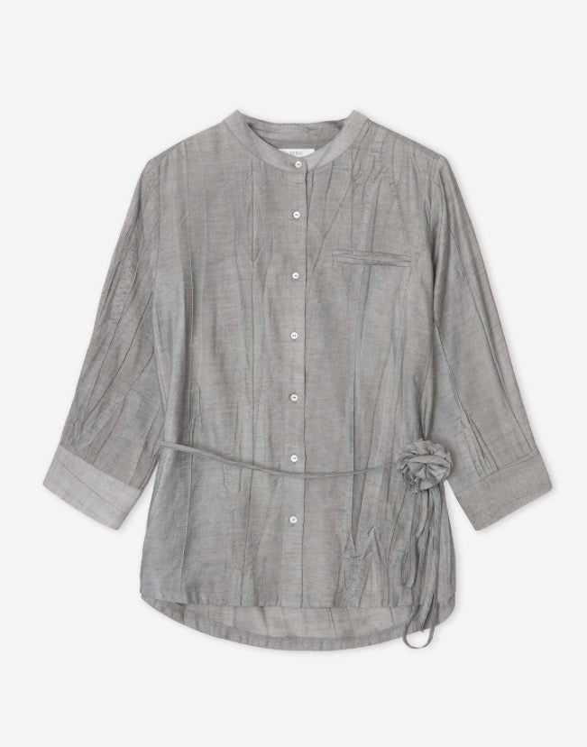 Pleated Mao Neck Shirt