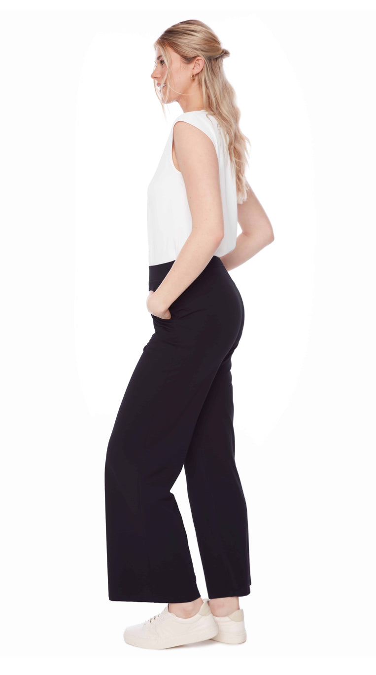 Solid Light Ponte Wide-Leg Full-Length Pant