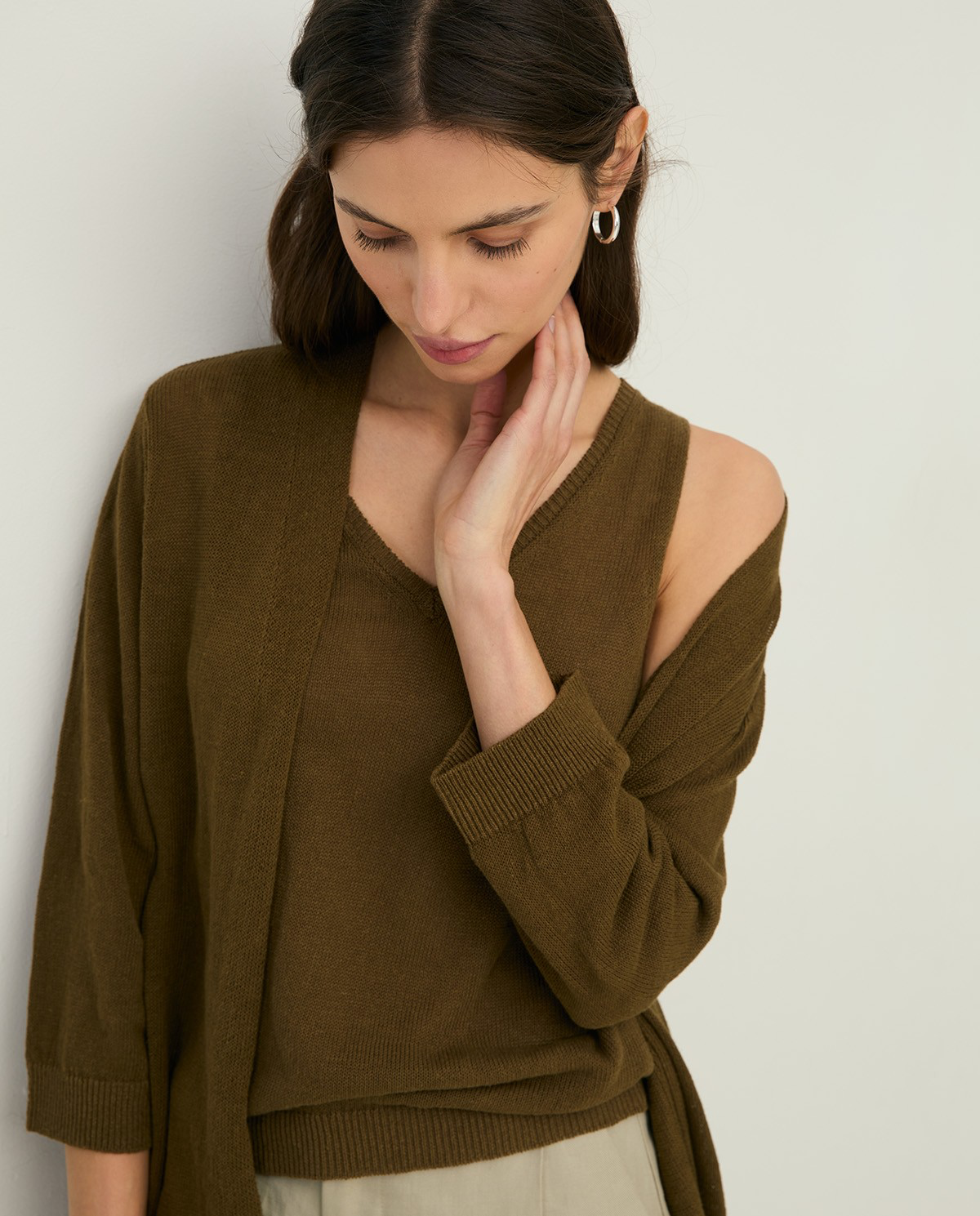 Linen Cardigan with French Sleeves