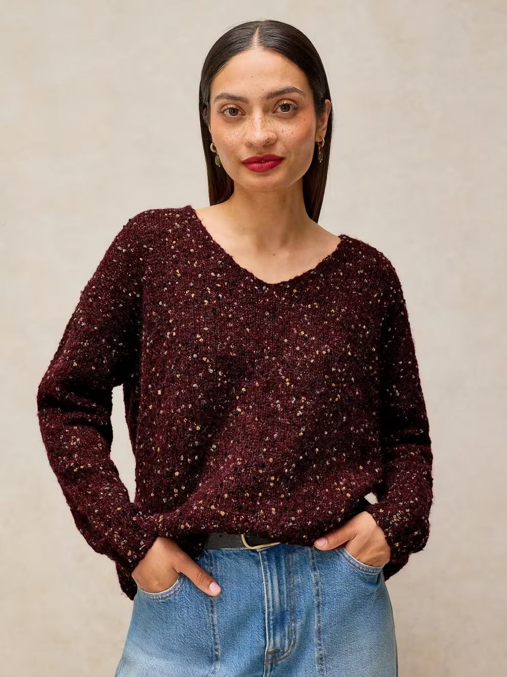 Textured V-Neck Jumper