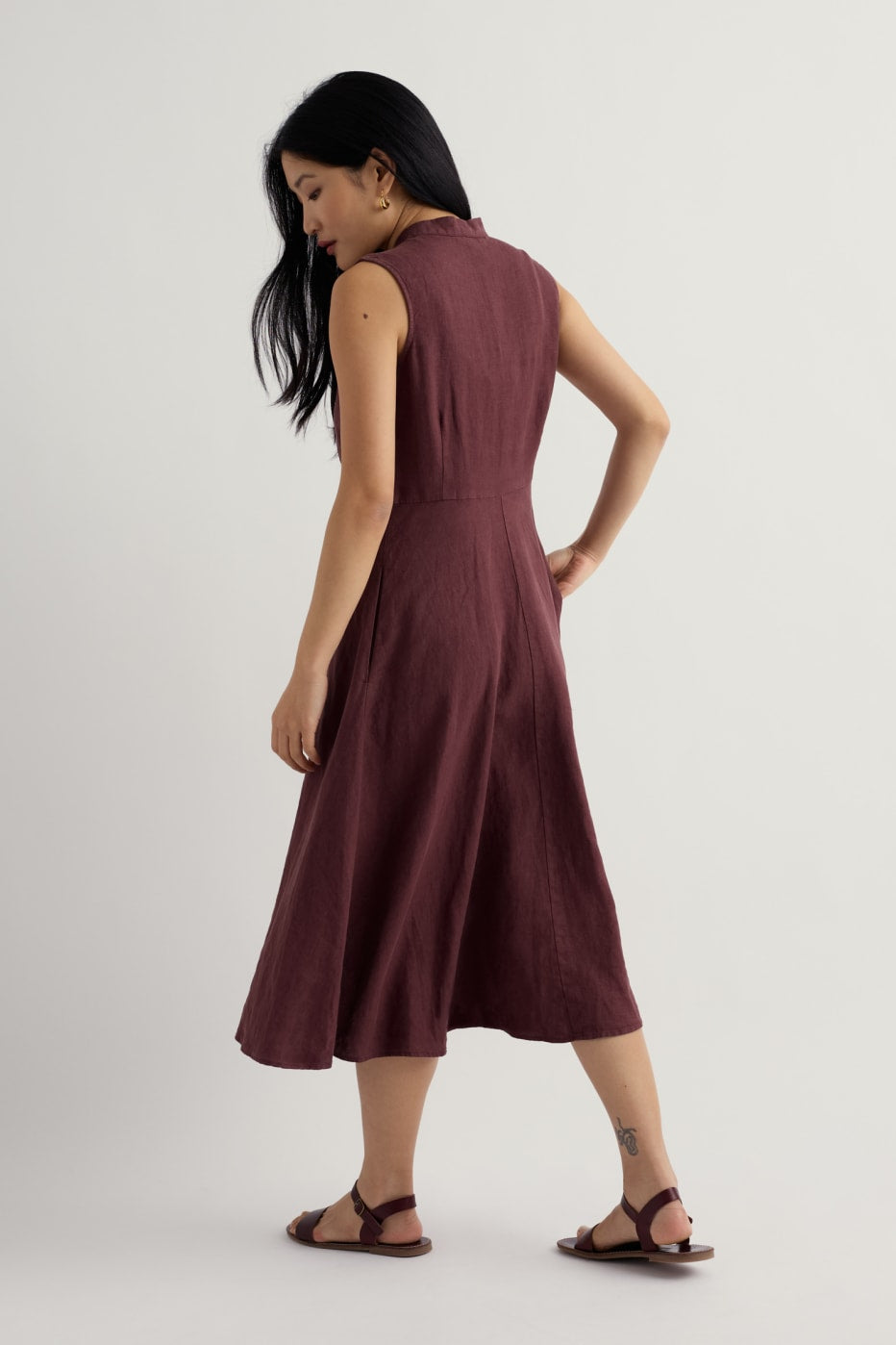 Carved Wood Linen Sleeveless Dress