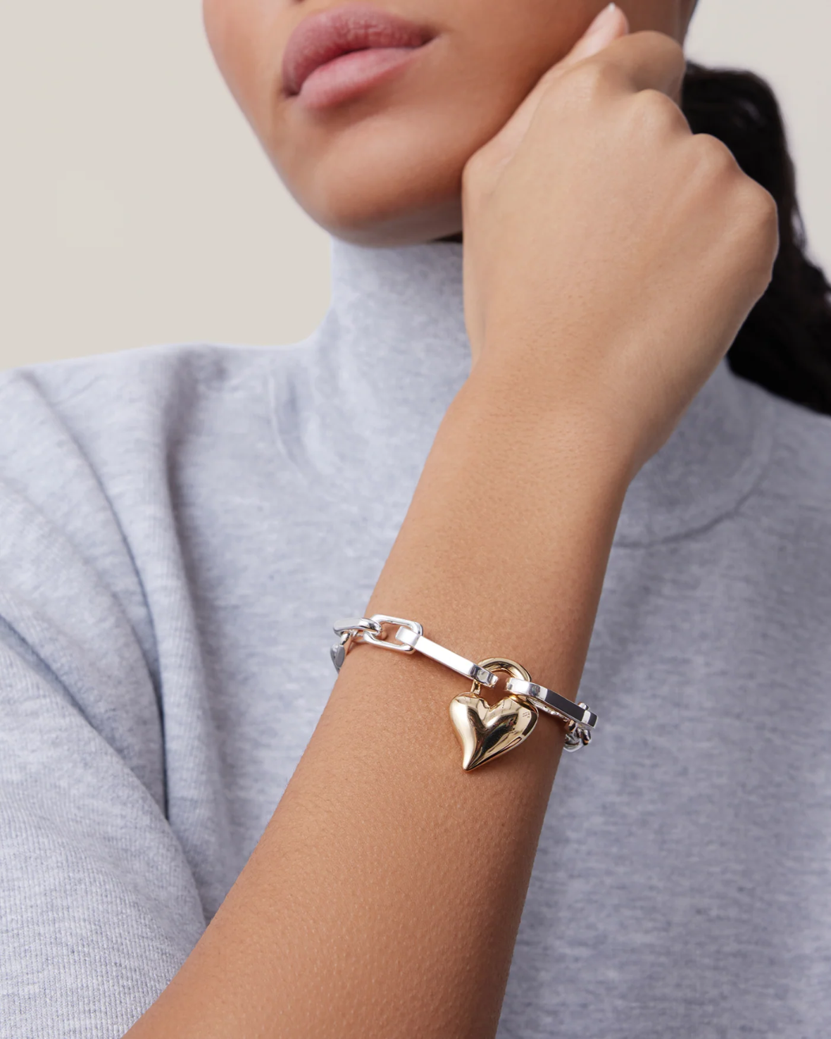 Padlock Heart Chain Bracelet-Two Tone