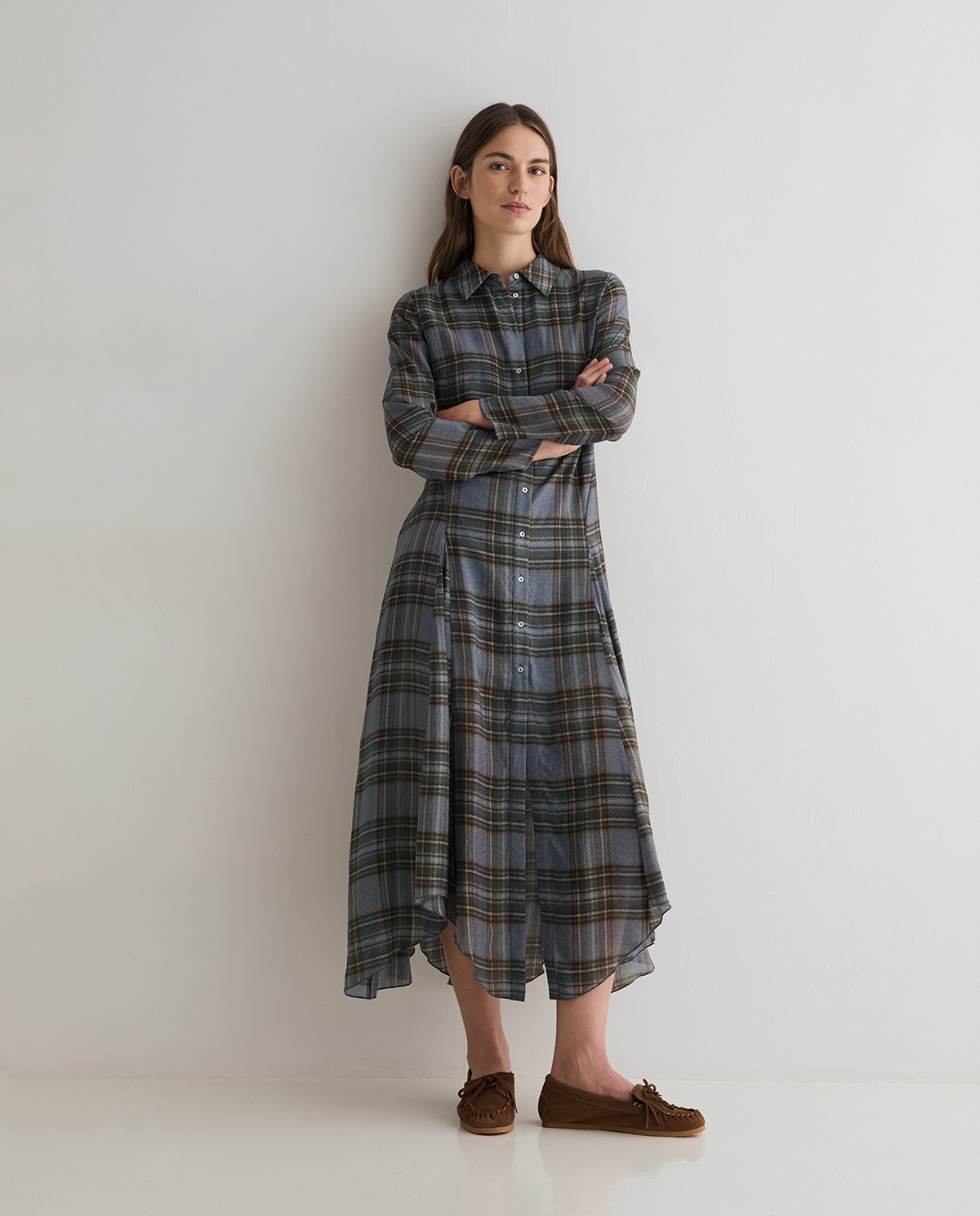 Midi Check-Print Dress