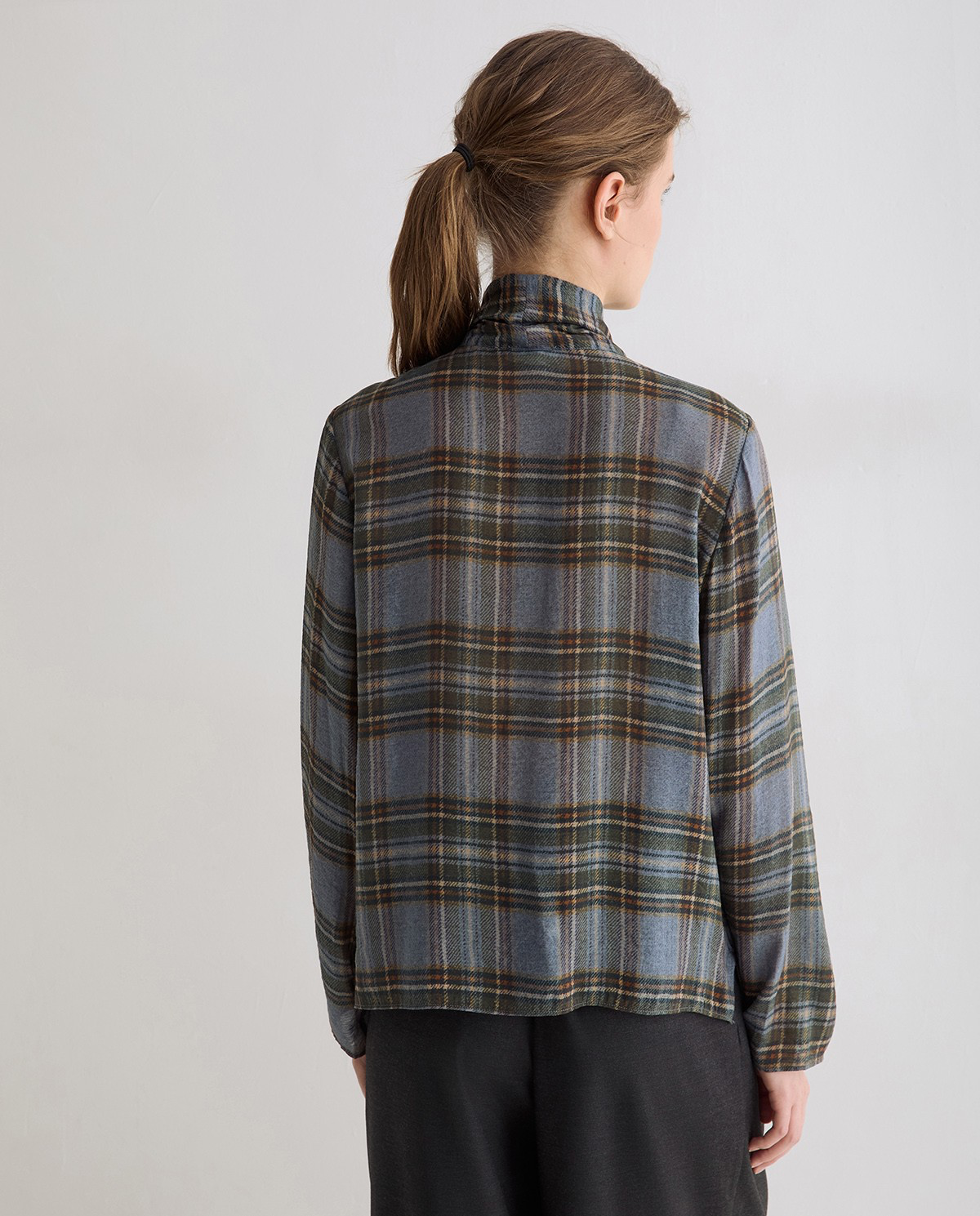 Tie-Neck Check-Print Shirt