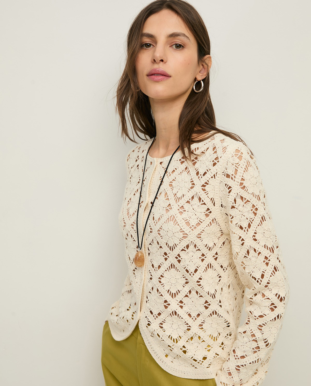 Crochet Cardigan with Rounded Hemline