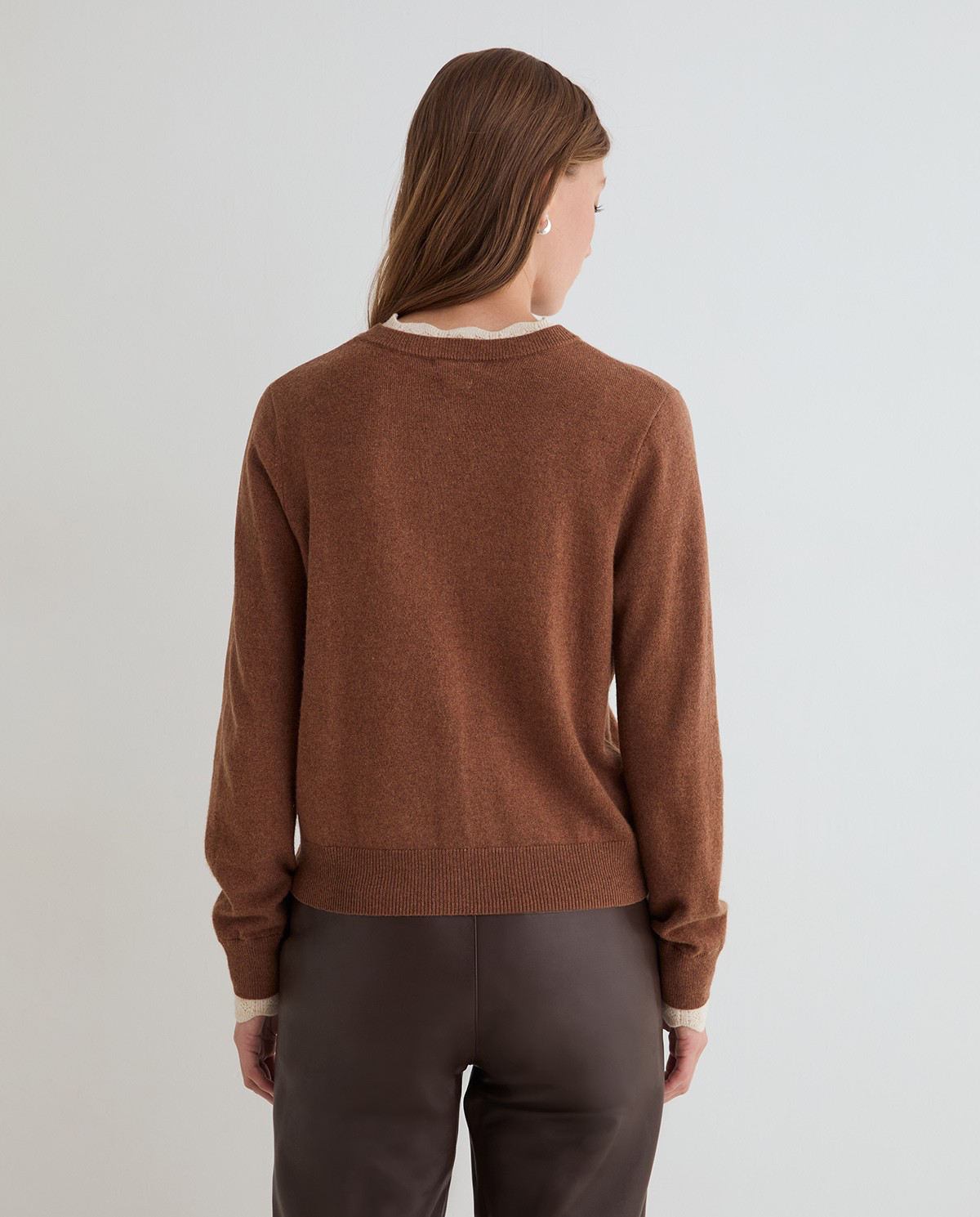 Round-Neck Cardigan With Contrast Details