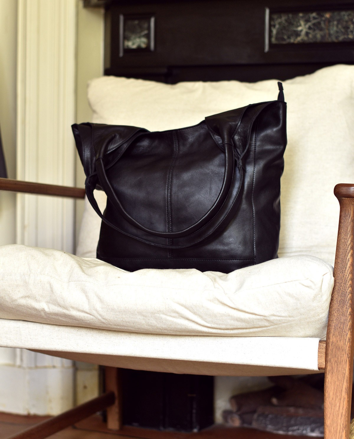 Black Leather Hobo Bag with Zip