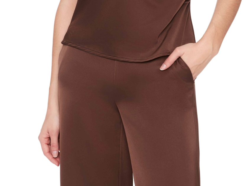Belize Brown Satin Wide-Leg Full-Length Pant