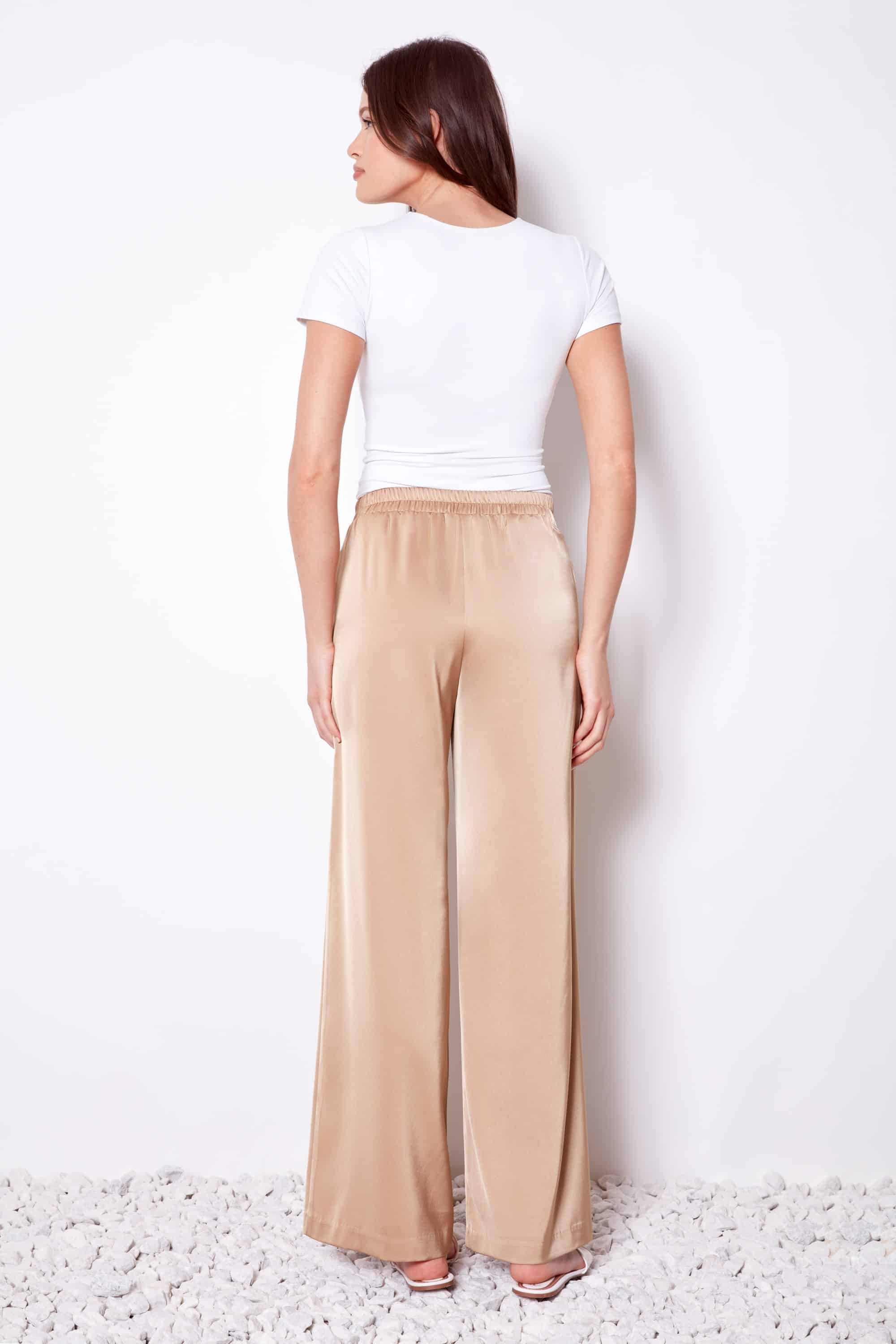 Belize Brown Satin Wide-Leg Full-Length Pant