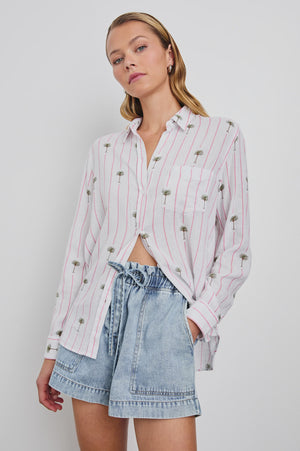Charli Shirt-Pink Palm Stripe