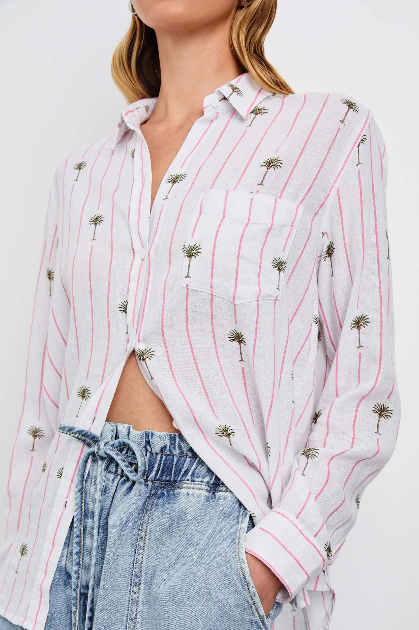 Charli Shirt-Pink Palm Stripe