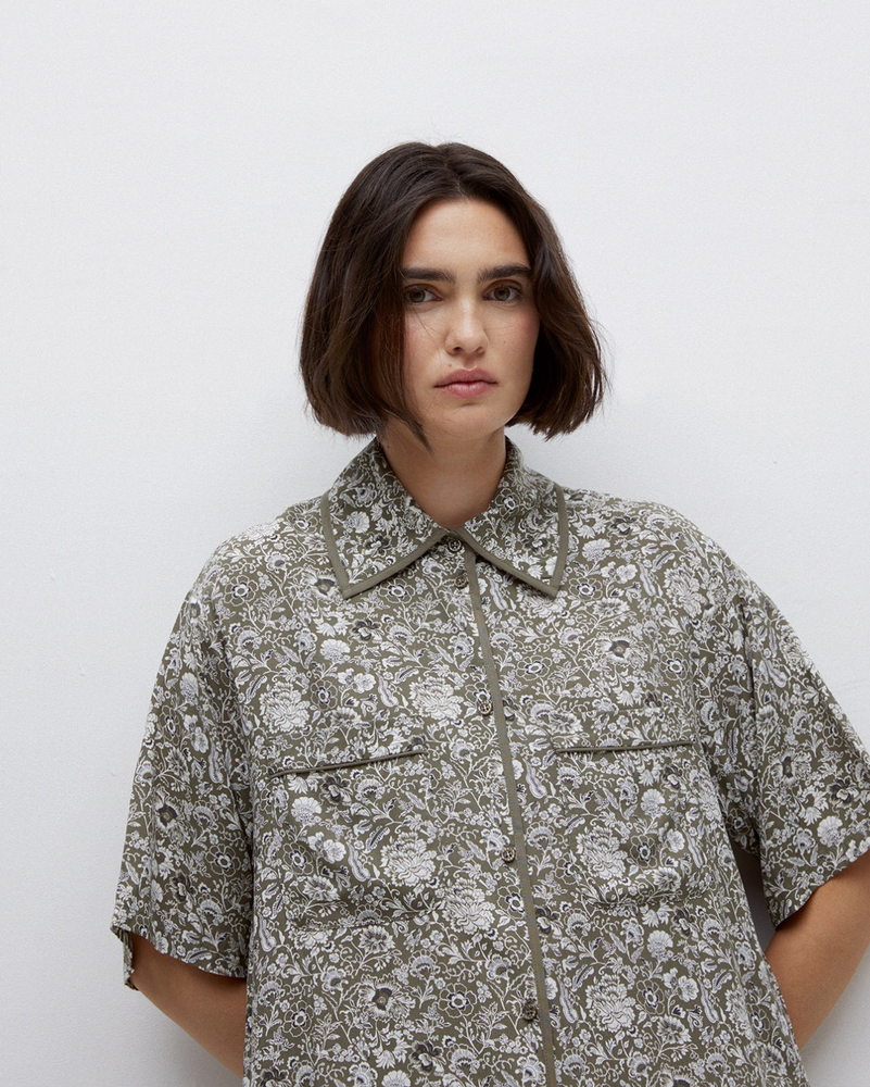 Khaki Floral SS Blouse