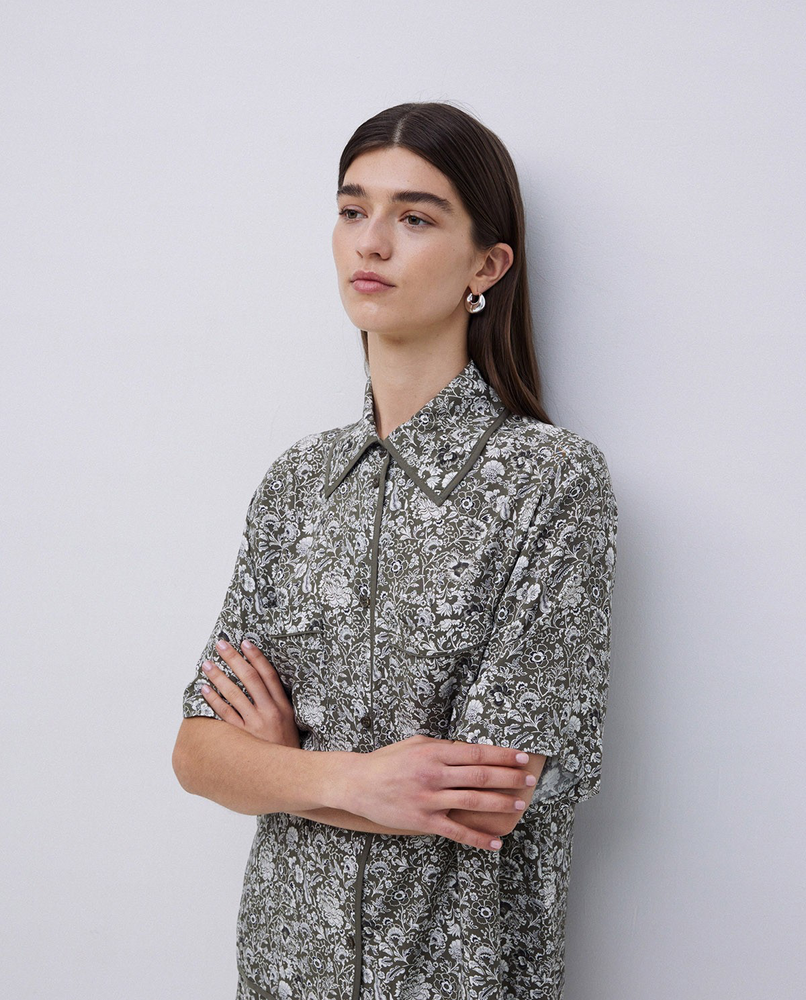 Khaki Floral SS Blouse