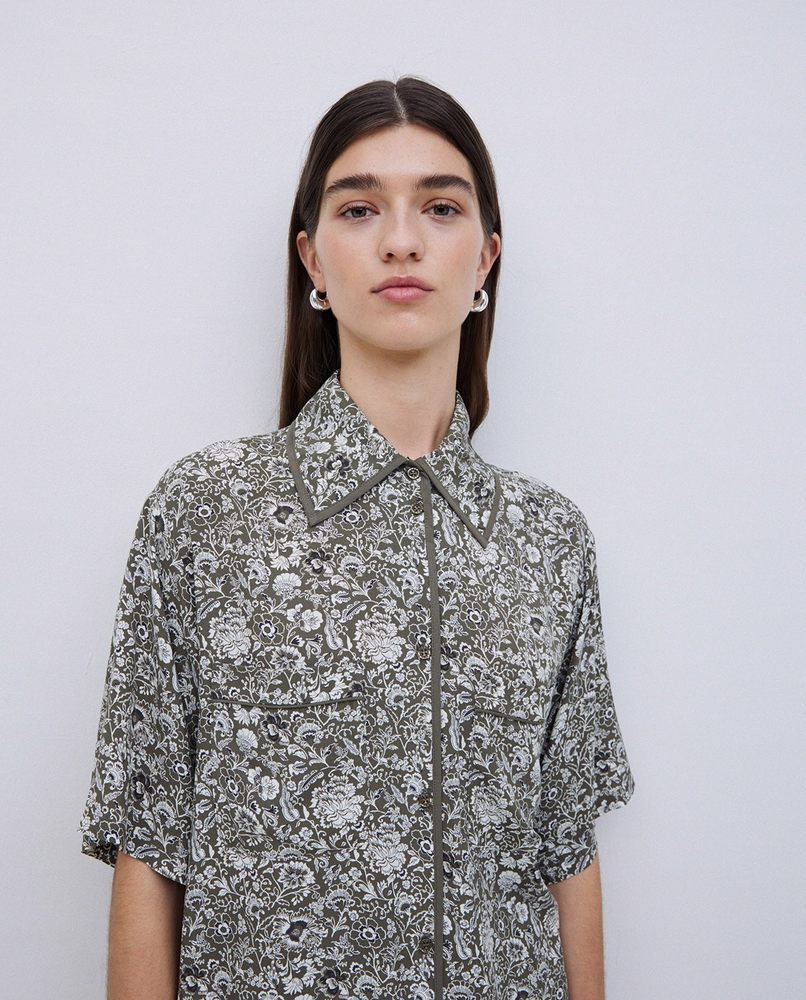Khaki Floral SS Blouse