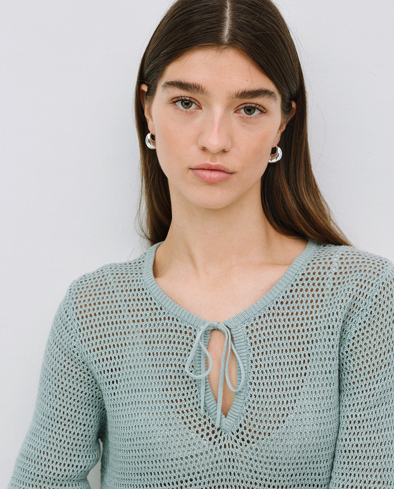 Openwork Tie Neck Jumper