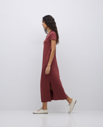 Burgundy Cap-Sleeve Midi Dress