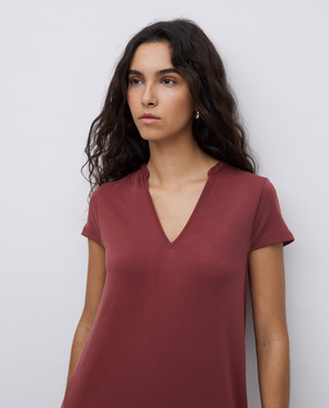 Burgundy Cap-Sleeve Midi Dress