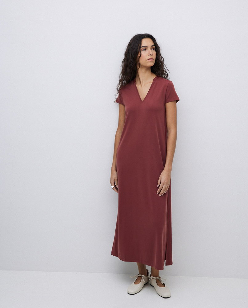 Burgundy Cap-Sleeve Midi Dress