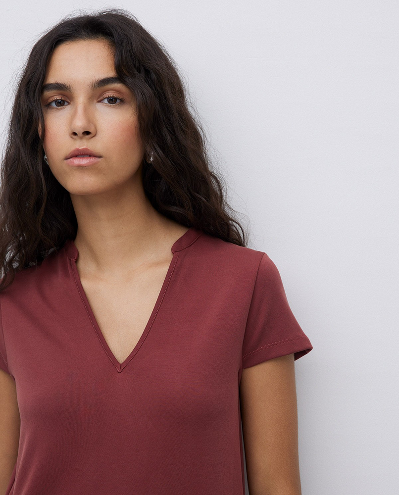 Burgundy Cap-Sleeve Midi Dress