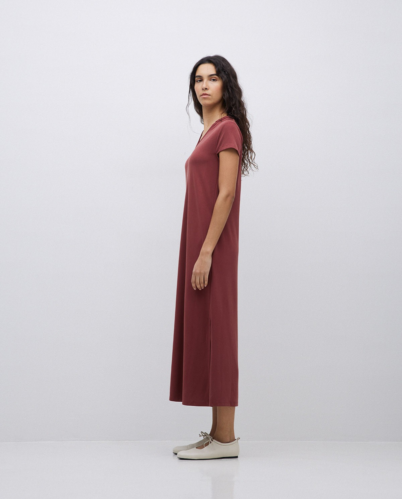 Burgundy Cap-Sleeve Midi Dress