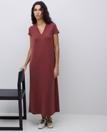 Burgundy Cap-Sleeve Midi Dress