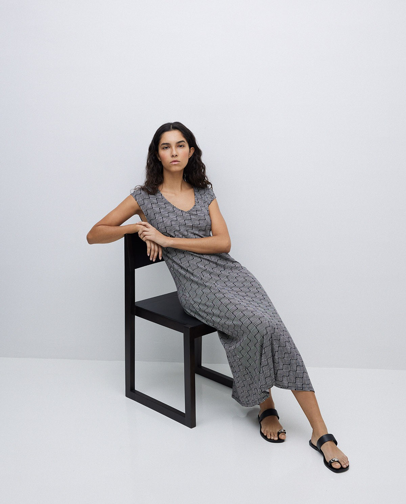 Black Geometric Midi Dress