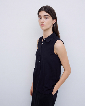 Polo-Neck Button-Up Top
