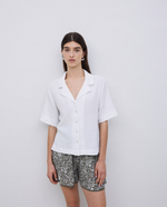 White Two-Material Lapel-Collar Shirt