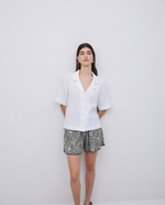 White Two-Material Lapel-Collar Shirt