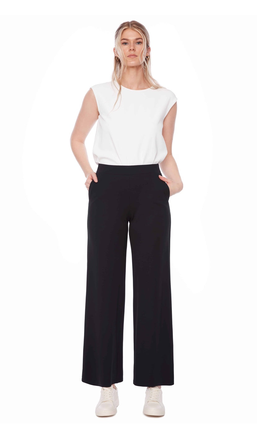 Solid Light Ponte Wide-Leg Full-Length Pant