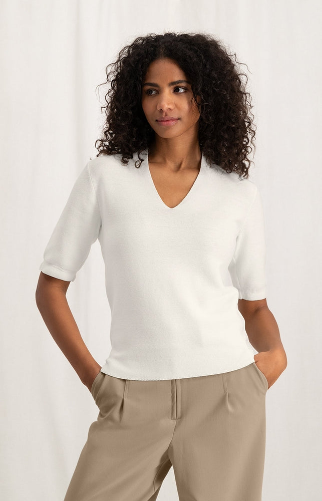 V-Neck Cotton Short Sleeve Sweater