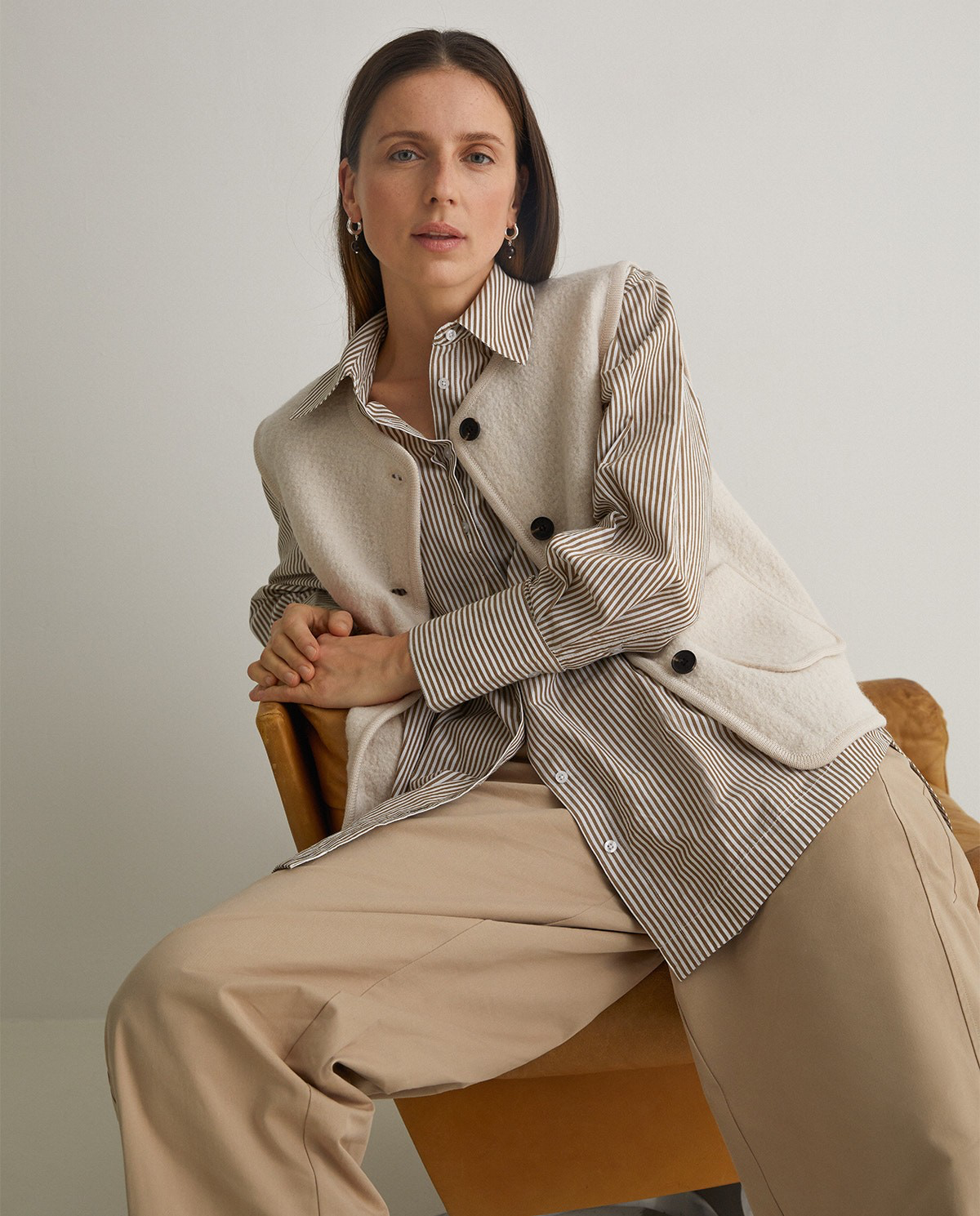 Camel Striped Organic-Cotton Poplin Shirt
