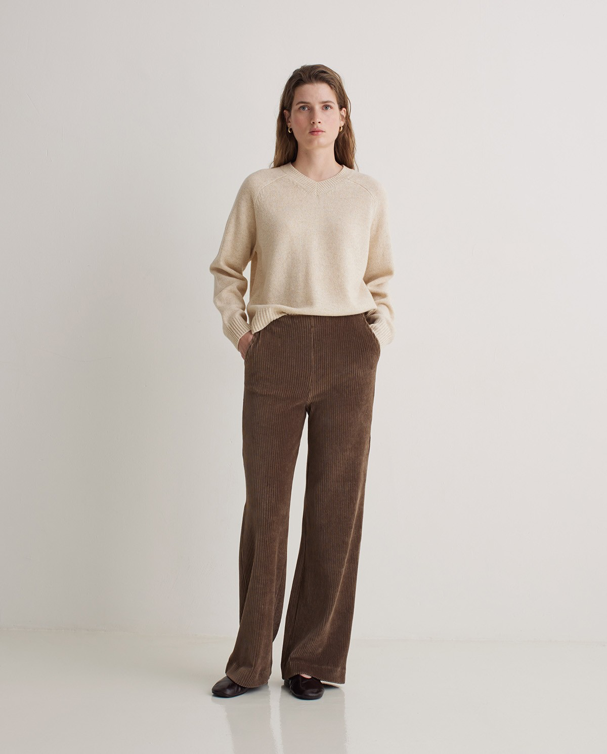 Taupe Wide Corduroy Blend Trousers