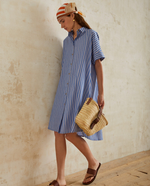 Cotton Blue Stripe Shirt Dress