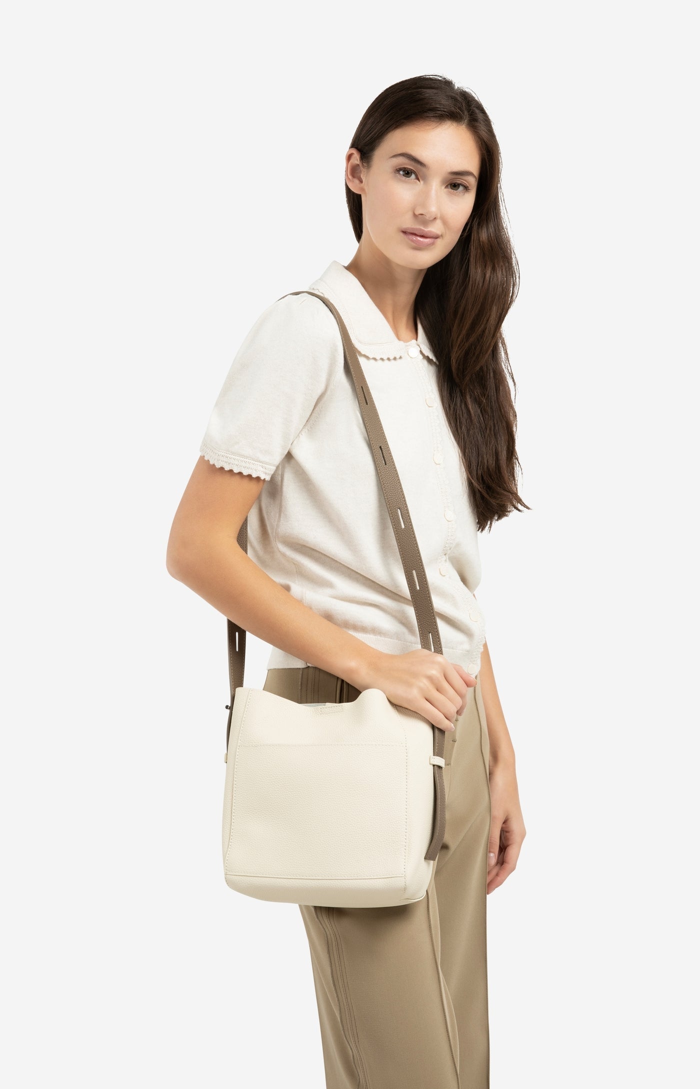 Leather Shoulder Bag with Detachable Inner Pouch