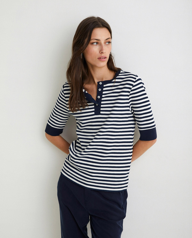 Striped Button Front T-Shirt