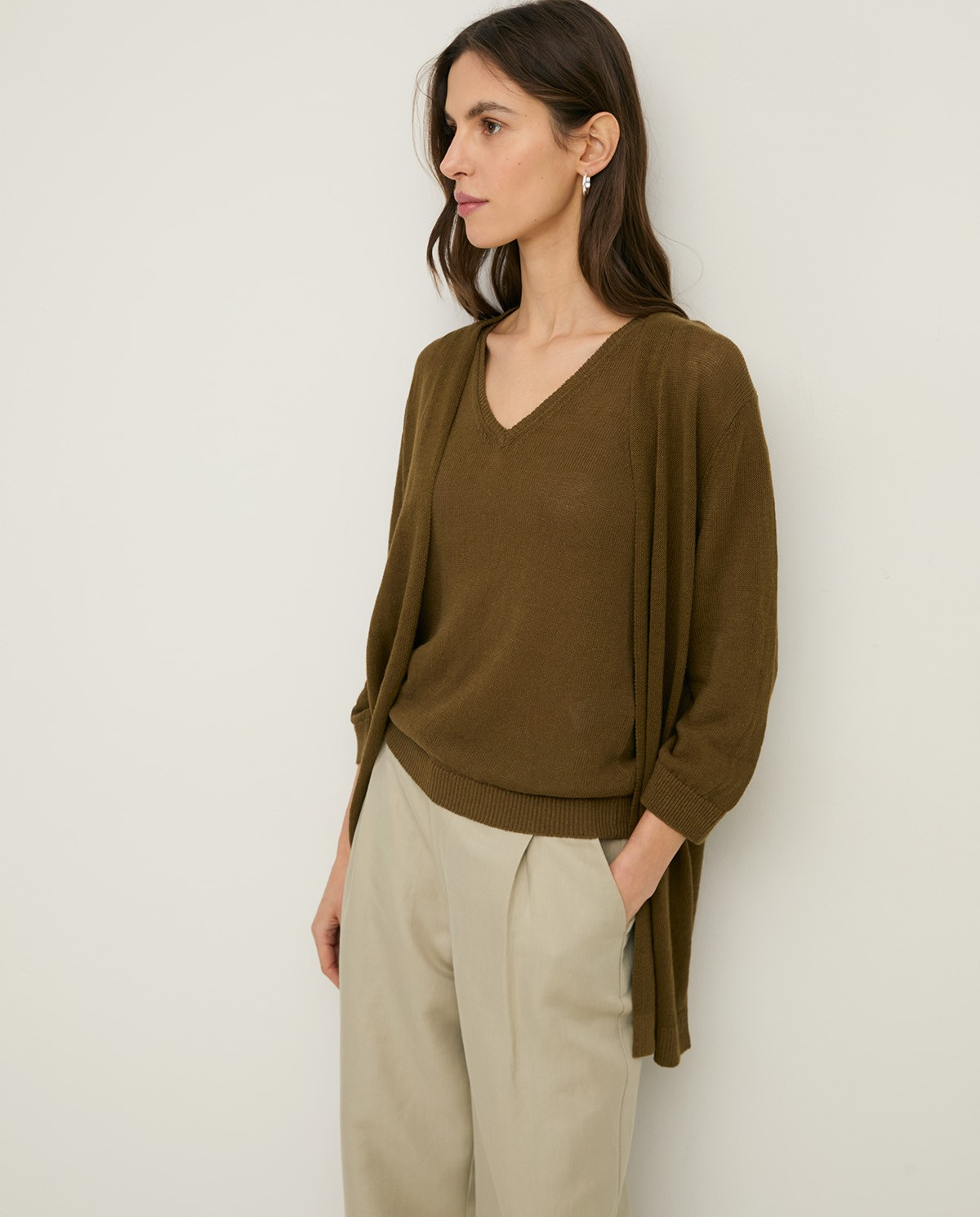 Linen Cardigan with French Sleeves