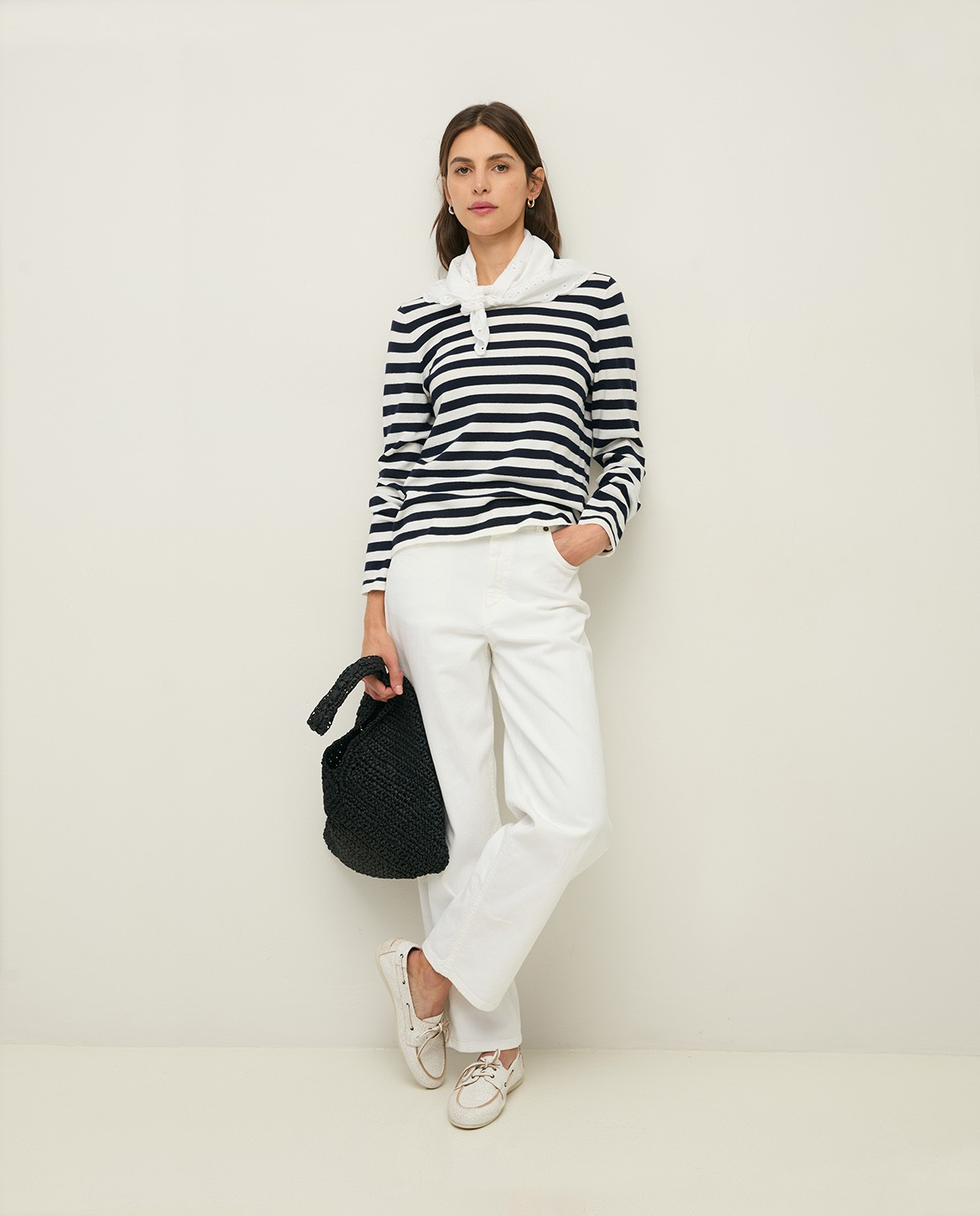 Cotton Sweater with Striped Print