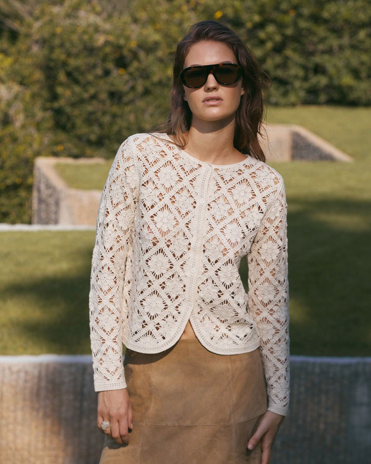Crochet Cardigan with Rounded Hemline