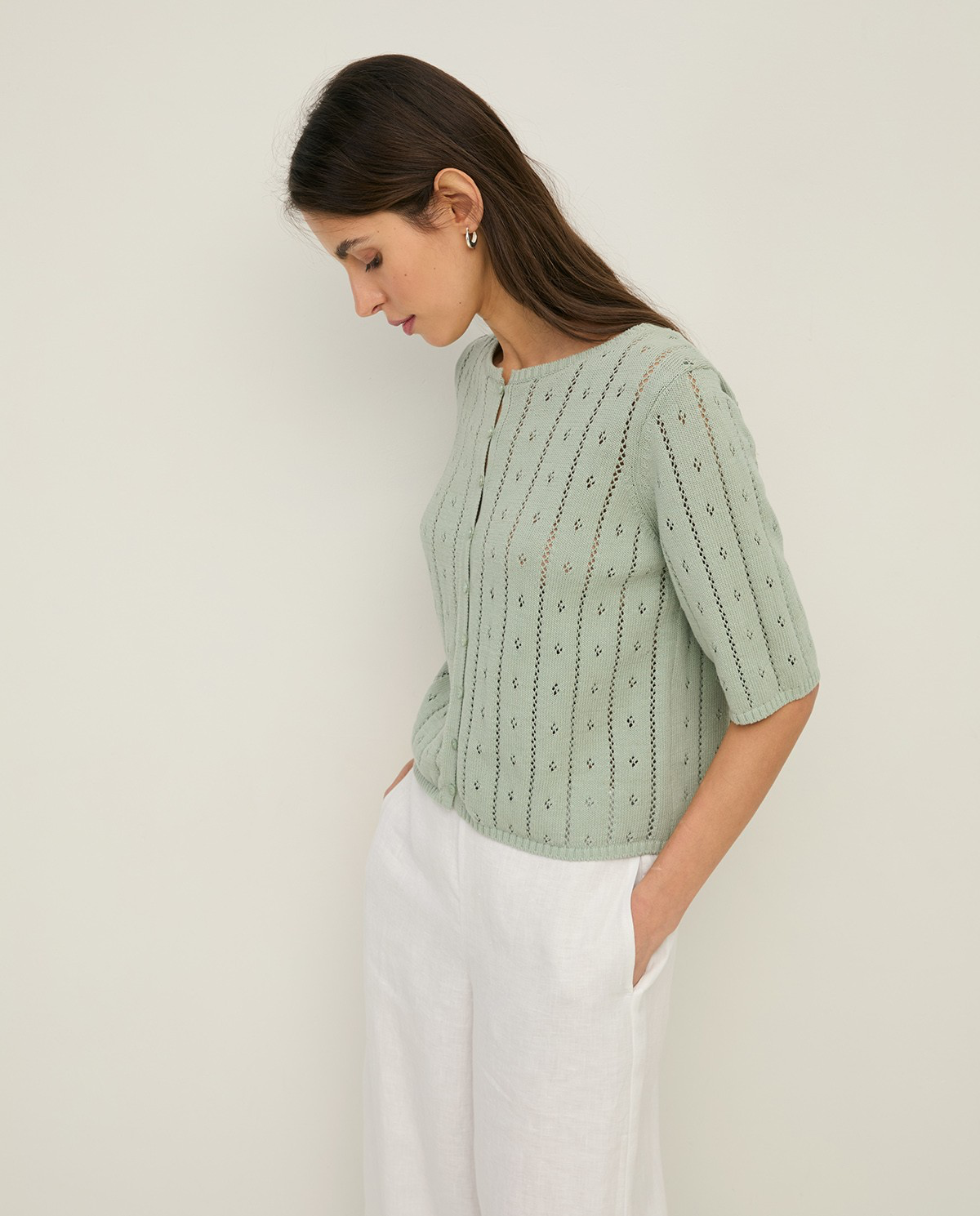 Fine Knit Pointelette Cardigan