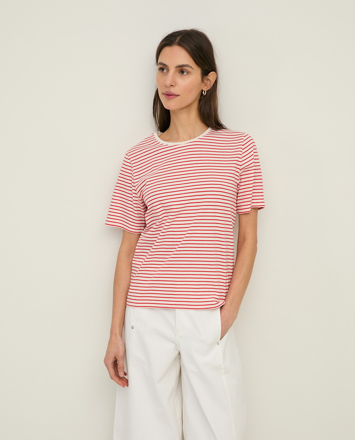 Striped Organic Cotton T-Shirt With Round Neckline